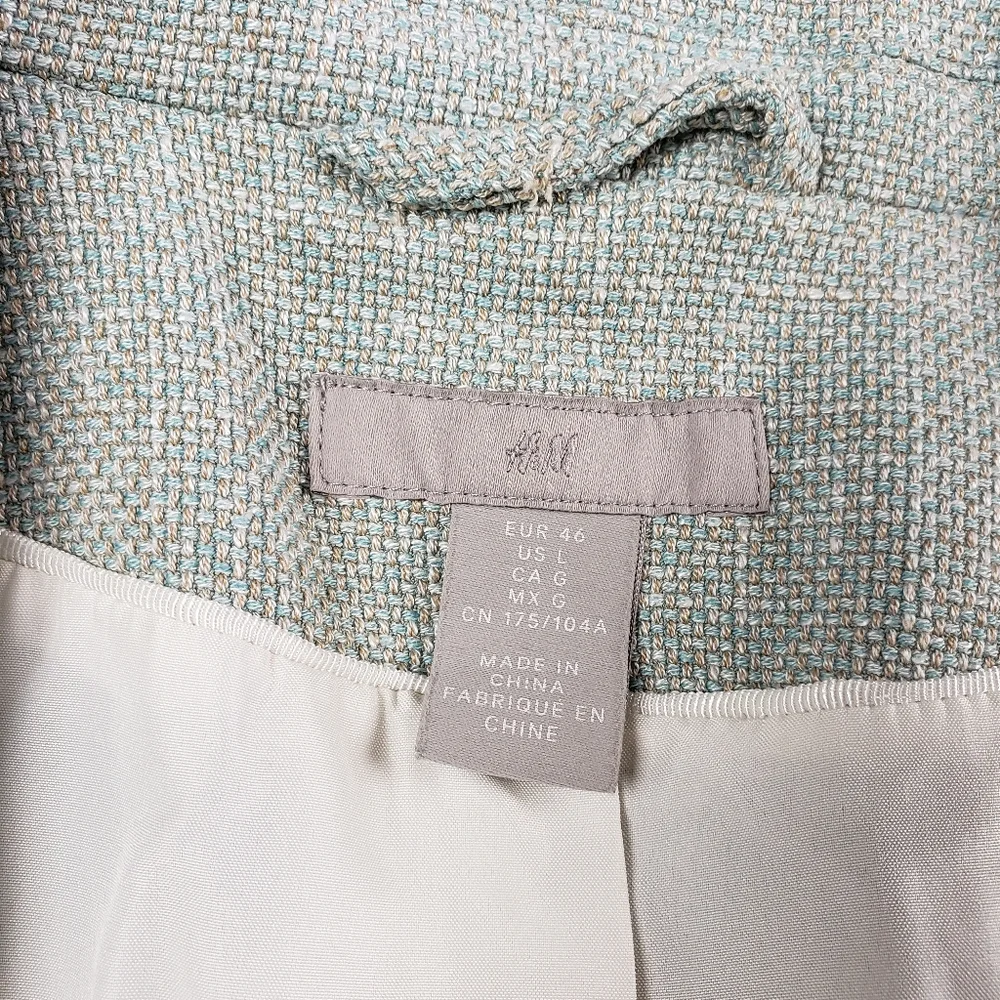 EUC✨ H&M women's large light green blue spring tweed blazer - Picture 2 of 12